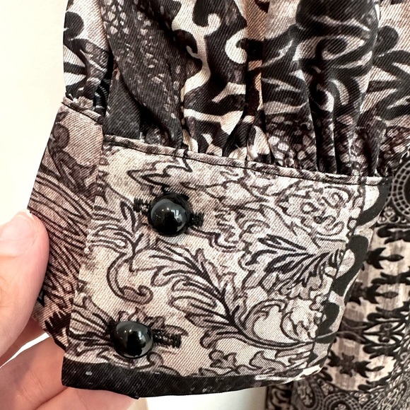 Barelli Black Grey Cream V-Neck Long Sleeve Wrap Gown Dress Size 6 Small S NWT - Picture 8 of 14